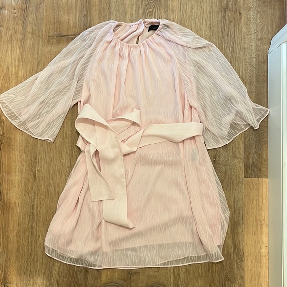 Light Pink Mini Dress with Sash Tie Waist